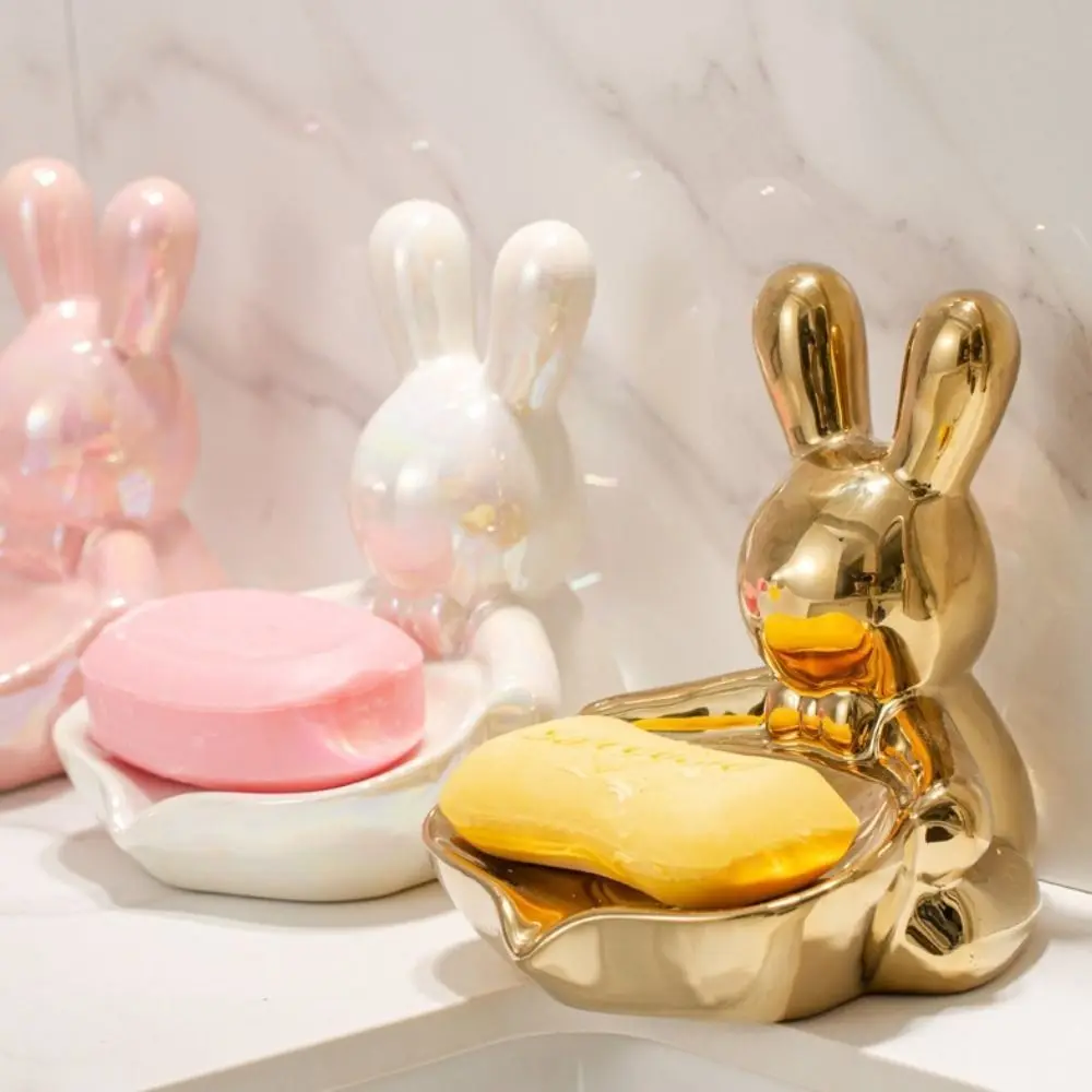 Creative Light Luxury Soap Box Nordic Style Bunny Soap Dish Desktop Decor Cute Drain Soap Rack Household