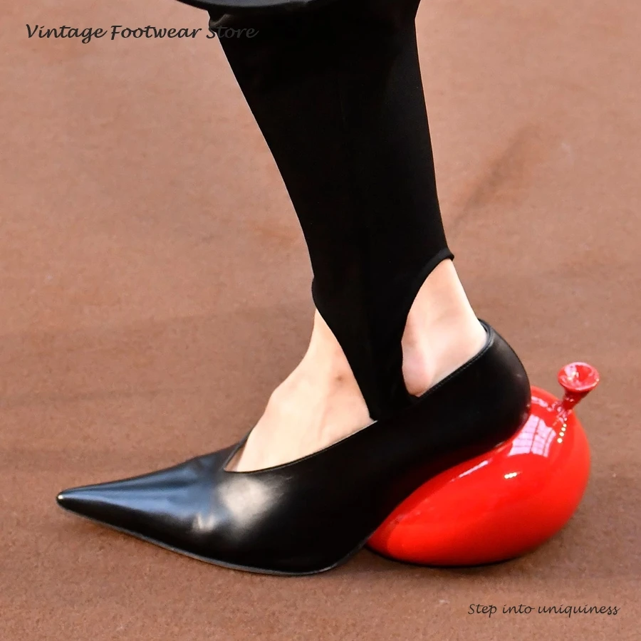 Vintage Ballon Heel Leather Pumps Novelty Pointed Toe Slip On Shallow High Heels Spring Autumn Runway Street Style Women's Shoes