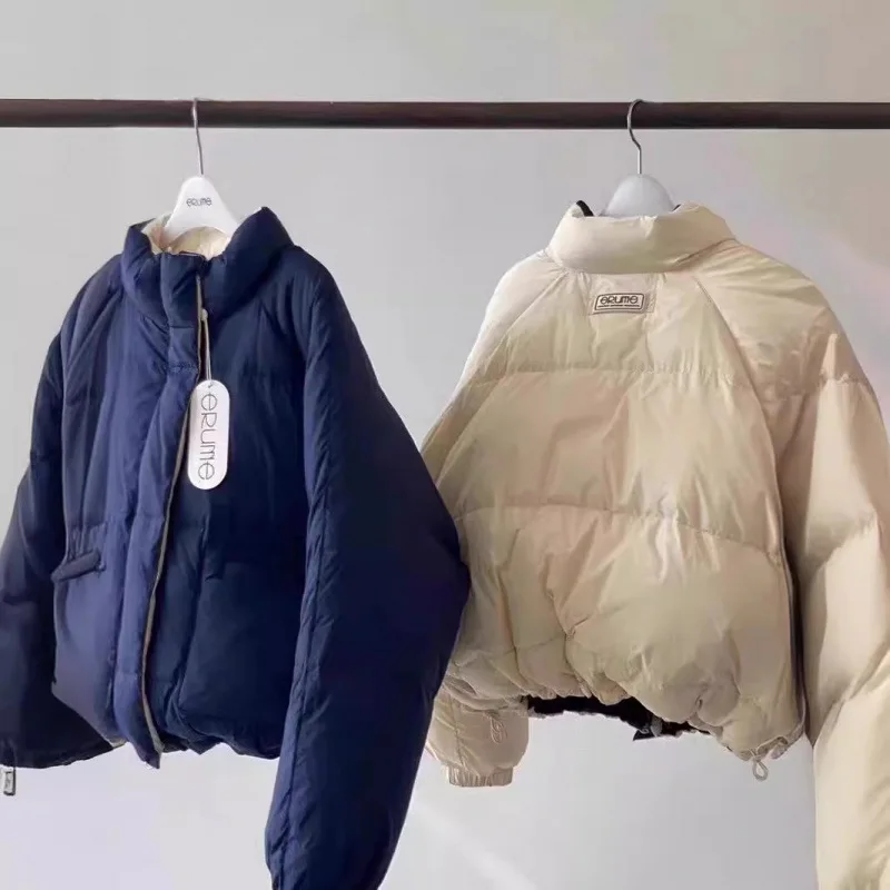 ERUME Double face porter DongDng hiver Thiened chaud col montant duvet d'oie Jaet Faionable dame trajet Sle manteau