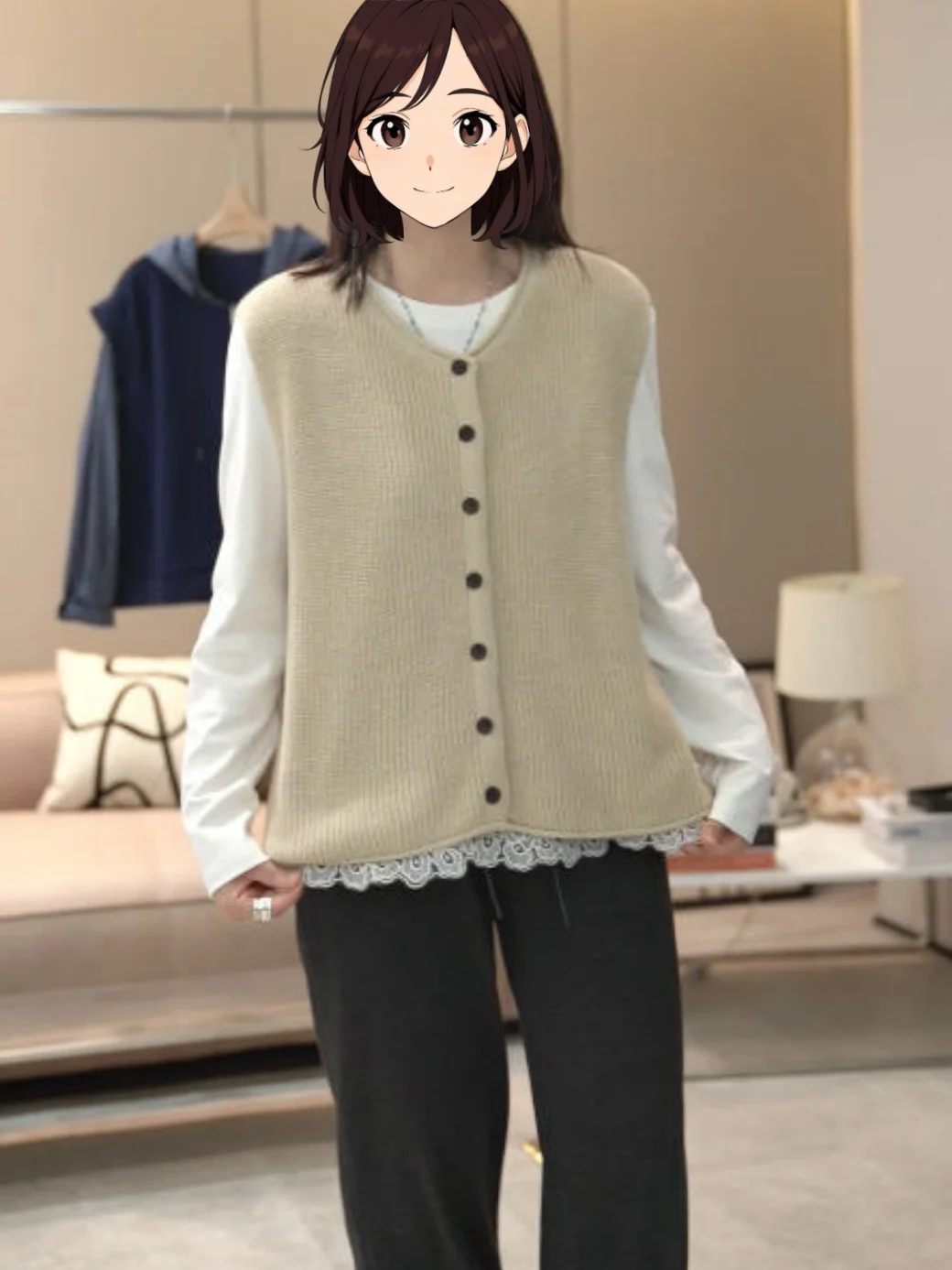 

Loose Knitted Vest Women's Style Button up Casual Fashion Korean Loose Fit Long Sleeve round Neck Vest for Autumn 2025