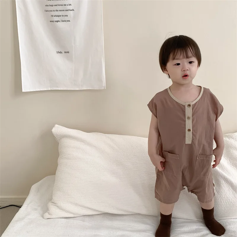 2024 New Baby Sleeveless Romper Solid Boy Girl Newborn Loose Breathable Jumpsuit Infant Toddler Summer Cotton Thin Clothes 0-24M