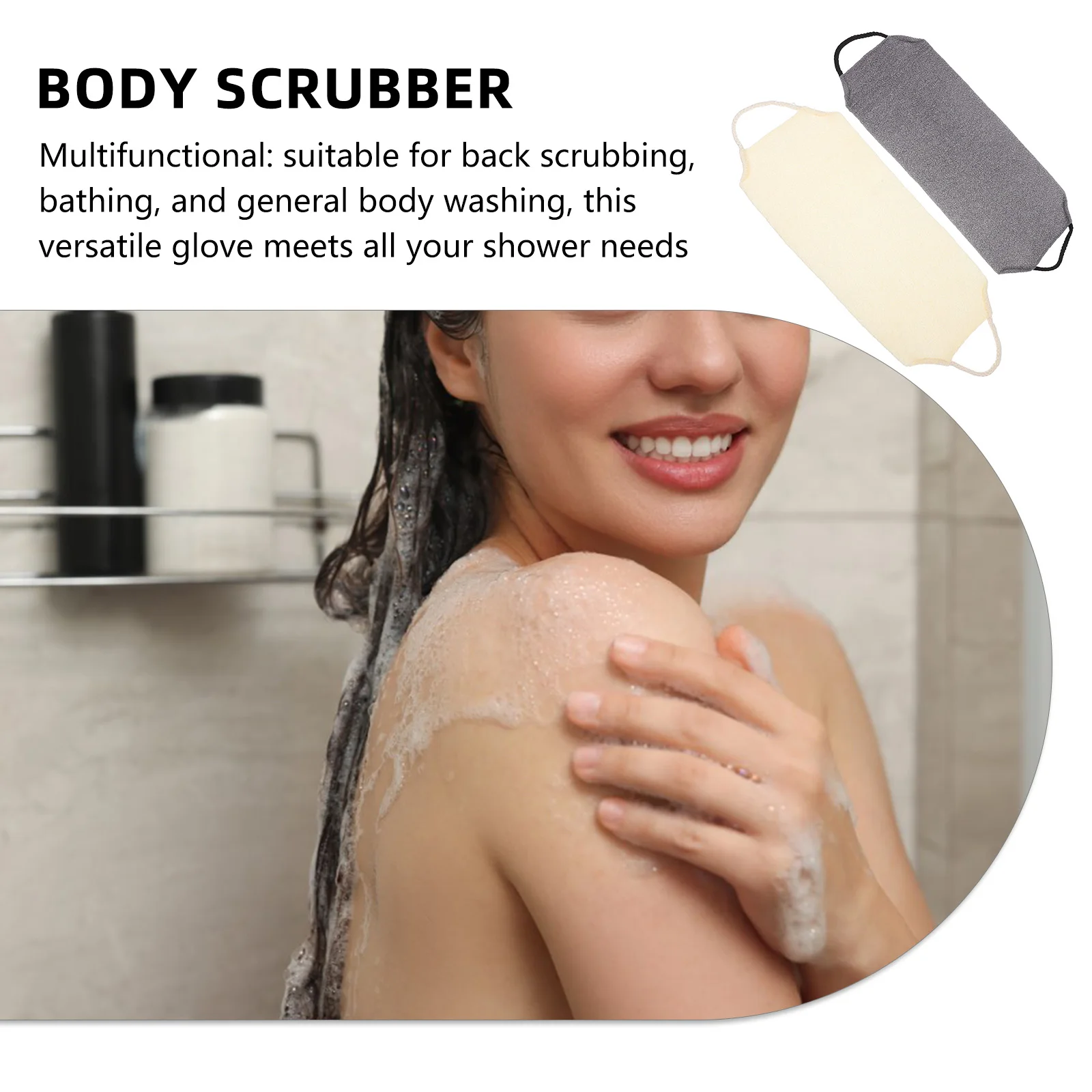 

2Pcs Elastic Dual-Sided Back Scrubber Deep Gray Beige Exfoliating Shower Towel Long Strap Body Scrubber for Men Women Bath
