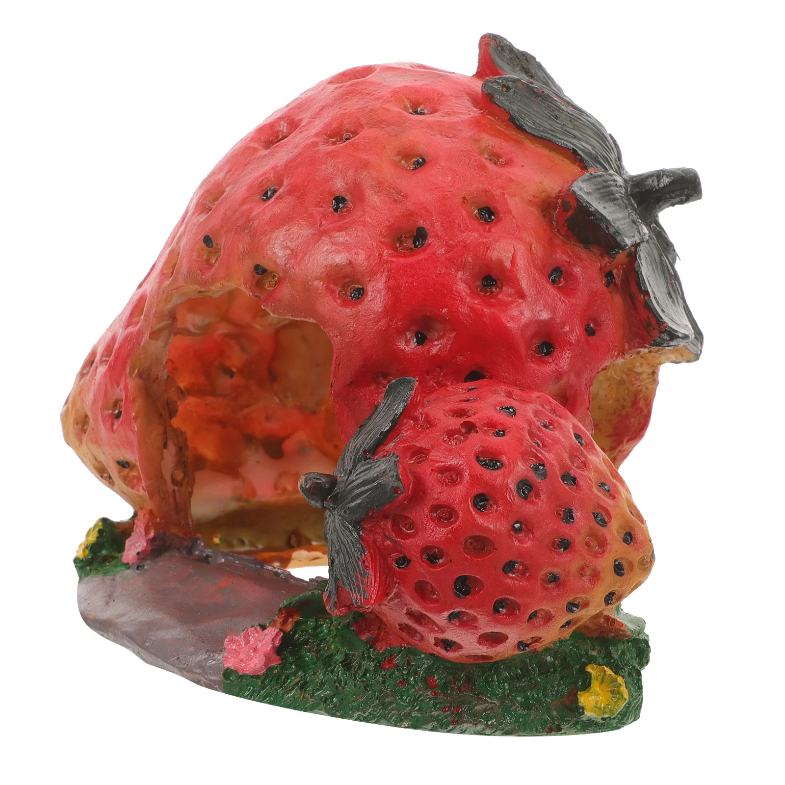 

Resin Reptile Hideout Cave Strawberry Design Turtle Basking Platform Tortoise Tank Decor for Bearded Lizard Pet
