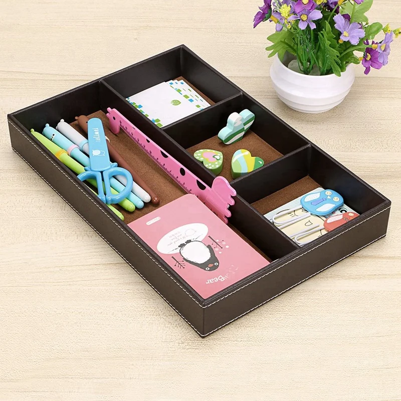 4 Slots Schreibtischs chu blade Organizer, PU Leder Schublade Storage Organizer Teiler für Schreibtisch liefert Werts ammlung und Zubehör