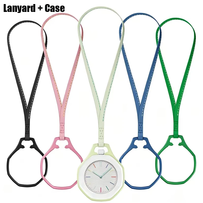 Bioceramic Case+calf Leather Lanyard Octagonal Bezel for Swatch X Ap Royal Pop Pocket Watch Case+Pocket Watch Chain Accessories
