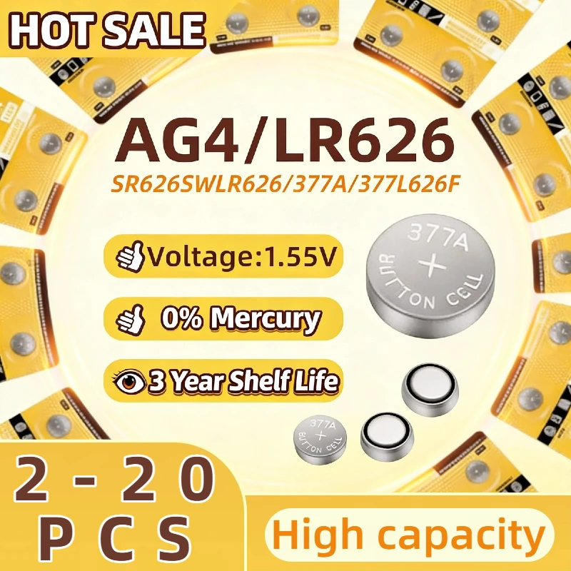 

Alkaline Button Coin Battery LR626 AG4 377 SR626 177 626A 377A High Performance Power Cell for Watch Toy Car Key Remote Control