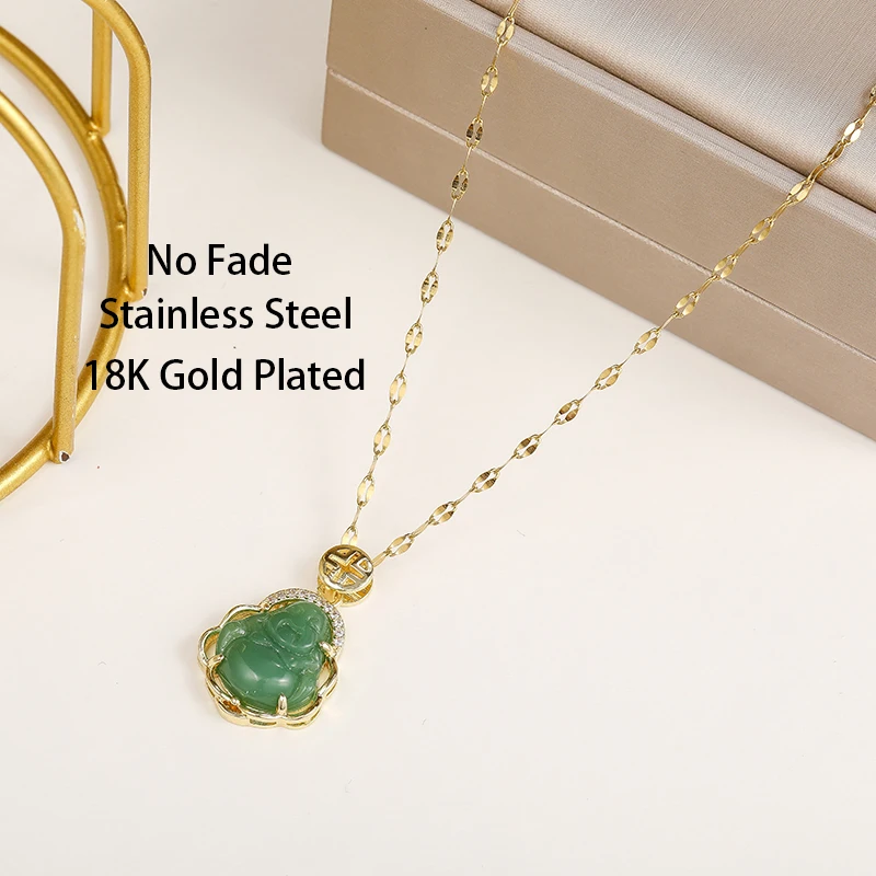 New In Safe Guard Lucky Maitreya Buddha Pendant Stainless Steel Necklaces For Women Vintage Style Female Birthday Gift Jewelry