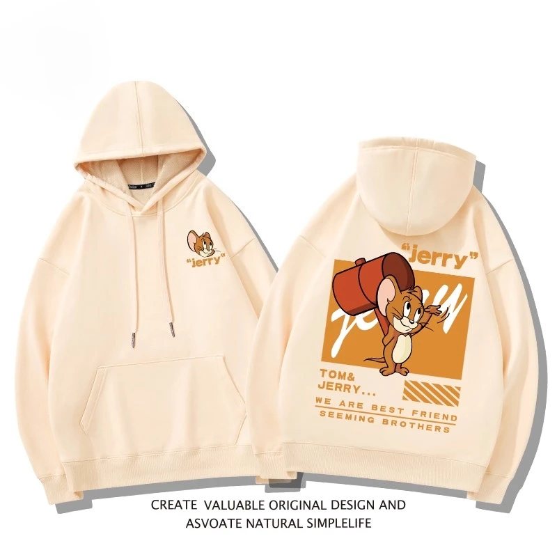 سترة مقنعين توم وجيري طباعة الربيع والخريف زوجين الخريف والشتاء فضفاضة كسول نمط الكرتون معطف أزياء الشارع ارتداء #2