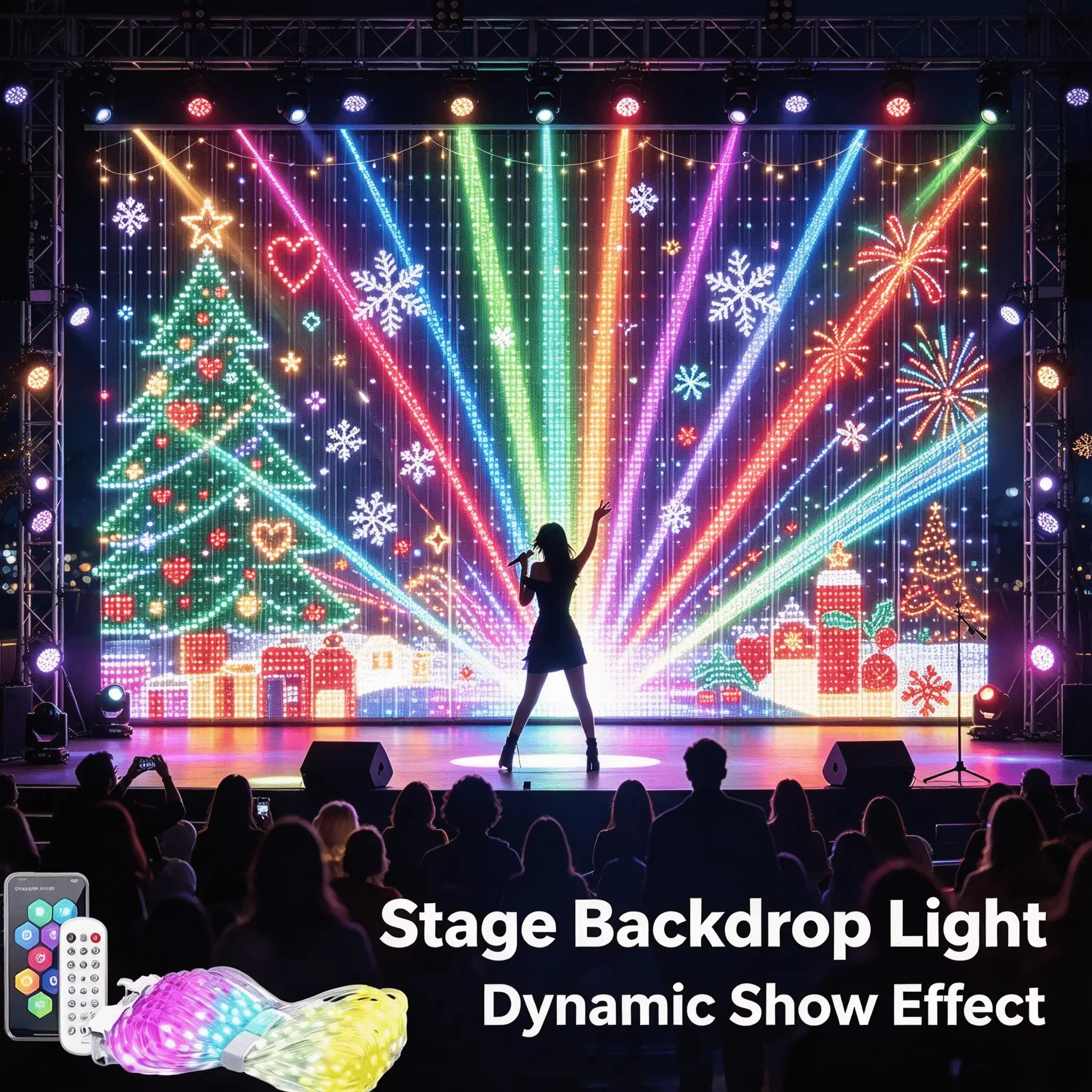 400個のledを使用したスマートカーテンライト。bluetoothアプリで操作可能。rgbフェアリーライト。diyで音楽に合わせて色が変わる。窓や寝室の装飾に最適。