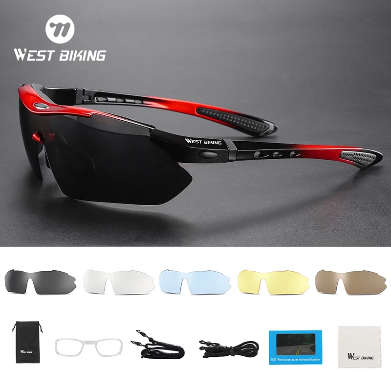 WEST BIKING Polarized Cycling Glasses 5 Lens Men Women Sports Sunglasses Road MTB Mountain Bike Bicycle Riding Goggles Eyewear