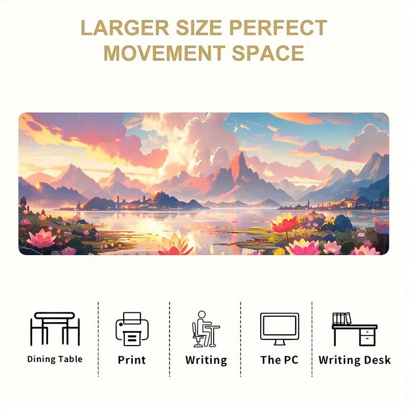 Mountain Lake Lotus Landscape Desk Mat Extra Wide Non Slip Gaming Mouse Pad Durable Rubber Office Pad