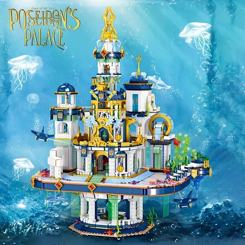 4133PCS Poseidon Palace Building Blocks Castello blu Modello Mattoni Decorazione desktop creativa Giocattoli fai da te Regali per i bambini