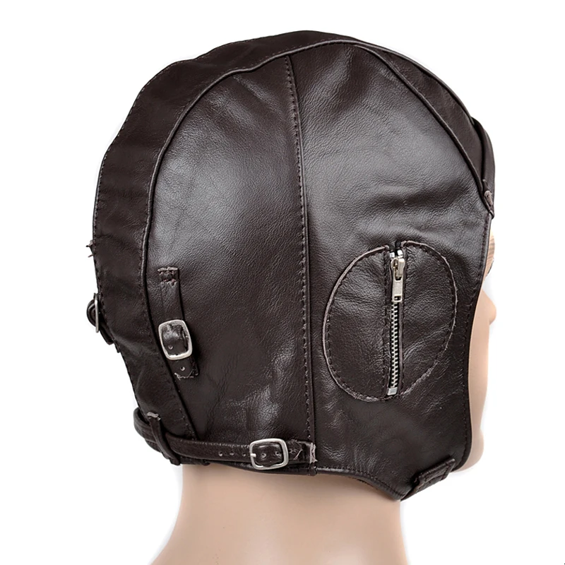 Autumn Winter Man Genuine Pure Leather Cowhide Pilot Flight Caps Male Black/brown Unique Windproof Motorcycle Helmet Warm Hats