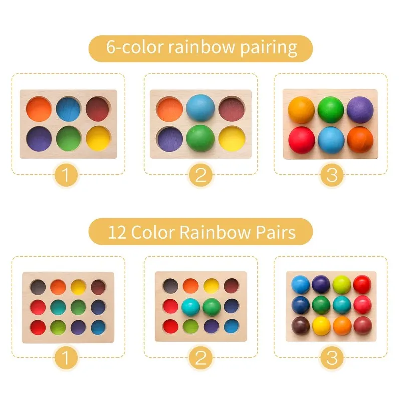 Houten Montessori Speelgoed Voor Kinderen Vroege Onderwijs Voorschoolse Speelgoed Regenboog Bal Bijpassende Zintuiglijke Game Kleur Cognitieve Sorteren Board