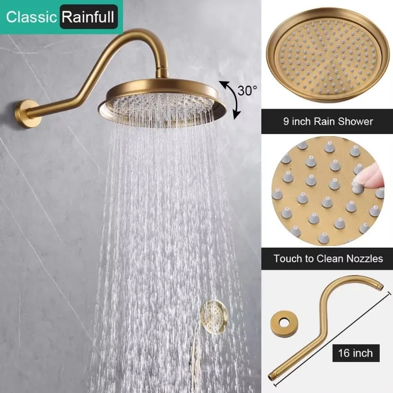 نظام دش ذهبي مصقول، مجموعة صنبور دش عتيق، نظام دش كامل الجسم #3