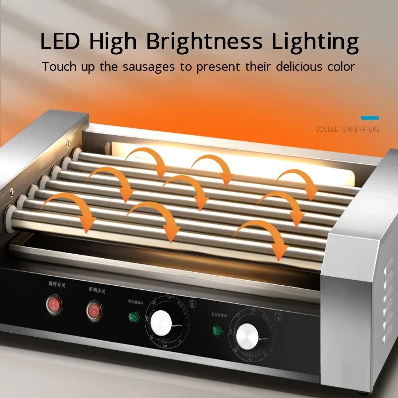 220v Electric Sausage Roaster Commercial Hot Dog Griller Automatic Rotation Hotdog Sausage Barbecue Machine