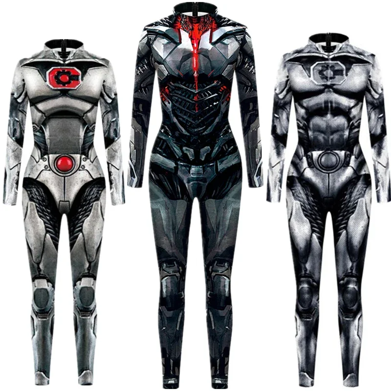 Superhero Victor Stone Cyborg Jumpsuit Catsuit Cosplay Costumes Halloween Women Men Unisex Bodysuit Fancy Dress OI9374