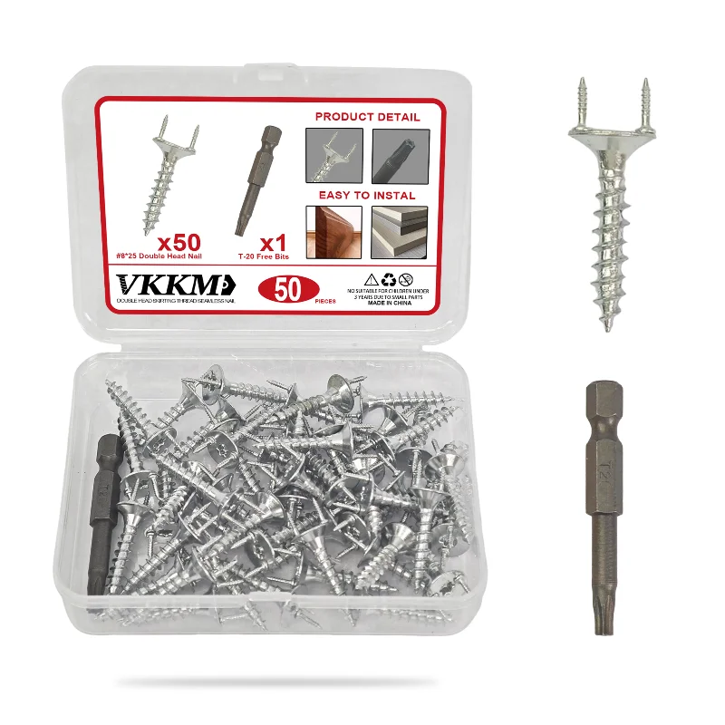 

50PCS Solid Wood Baseboard Seamless Nails Double-headed Self-tapping Screws Foot Line Special Nails Invisible Security Screws