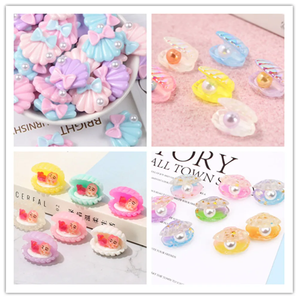 

100pcs 3D Pearl Shells Flatback Resin Cabochon Kawaii Embellishment DIY Accessories Scrapbooking Crafts Dollhouse Decoration