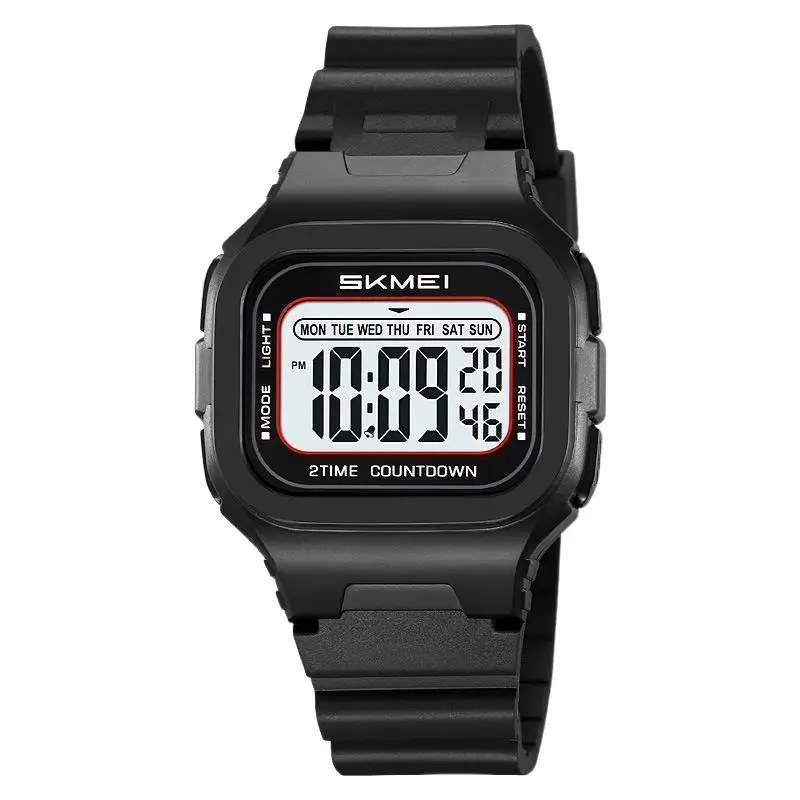 SkmeiOutdoor Sports Student Watch مقاوم للماء ساعة إلكترونية متعددة الوظائف بتوقيت مزدوج، ساعة إلكترونية مربعة أنيقة