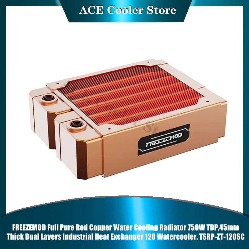 

FREEZEMOD Full Pure Red Copper Water Cooling Radiator 750W TDP,45mm Thick Dual Layers Industrial Heat Exchanger 120 Watercooler