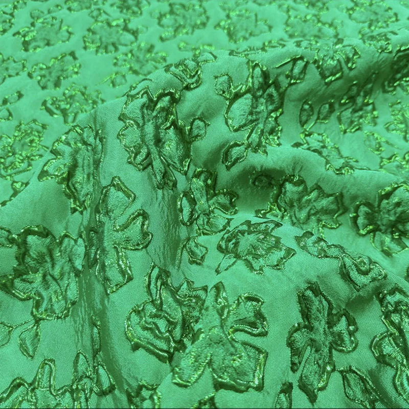 

3D Relief Gold Wire Green Jacquard Brocade Yarn-dyed Fabric For Women's Dress Coat Jacket Handmade DIY Cloth Sewing Material