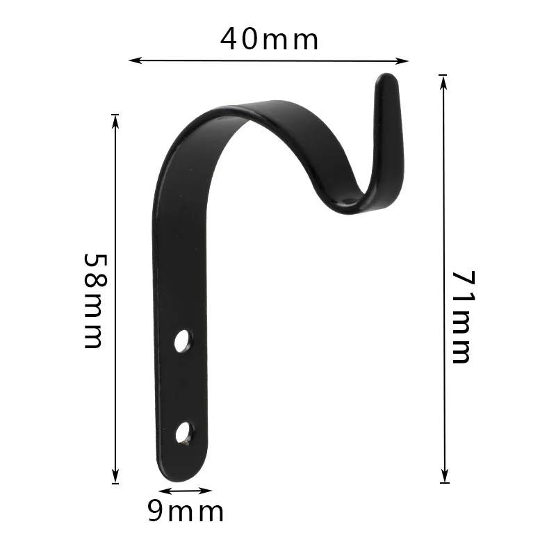 B381 New Chinese Home Decoration Metal J Type Black 71mm Wrought Iron Painting Basket Coat Hook Accessories