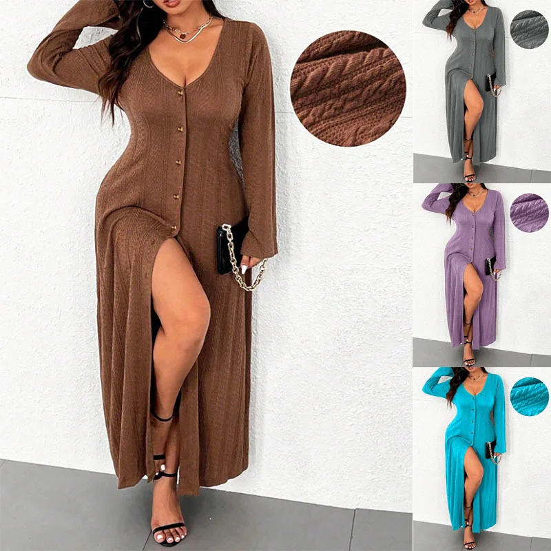 Women's Simple Casual Style Dress Autumn and Winter Slim Design One-step Long Skirt