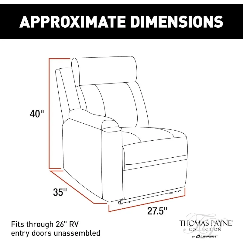 THOMAS PAYNE Heritage Series Theater Seating Collection Right Hand Recliner for 5th Wheel RVs, Travel Trailers and Motorhomes