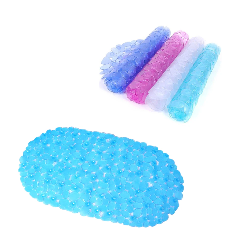 

1pc Non Slip Bath Mat PVC Shower Floor Cobblestone Textured Comfort Drainage Suction Cups Eco Friendly Bathroom Mats