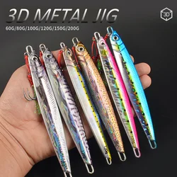 3D Metal Jig 60g 80g 100g 120g 150g 200g Sea Biomimetic Fish Iron Plate Bait Wobbler Fishing Lure Artificial Ocean Boat Fishing