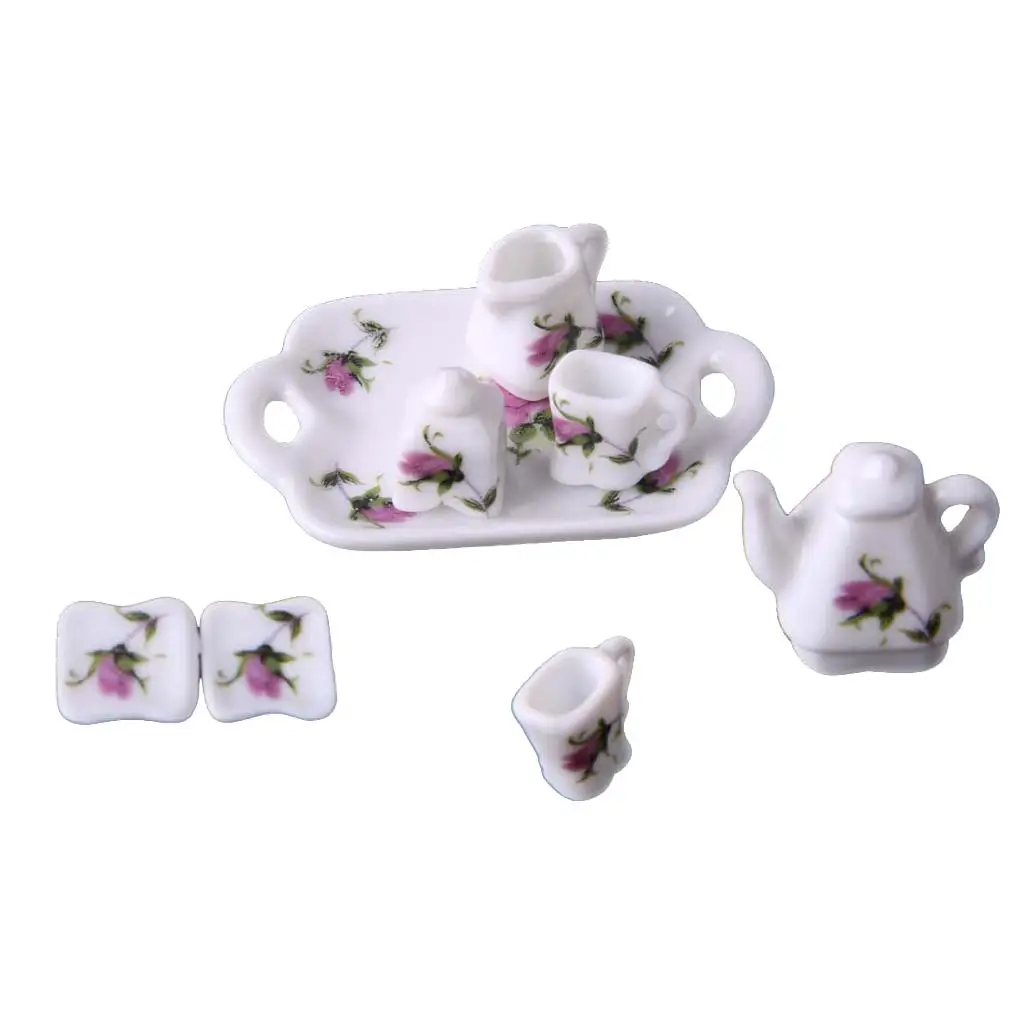 

Dollhouse Tableware Miniature Tea Set Ceramic Cup Plate Kit for Doll House Furniture Decoration and Mini Food Display