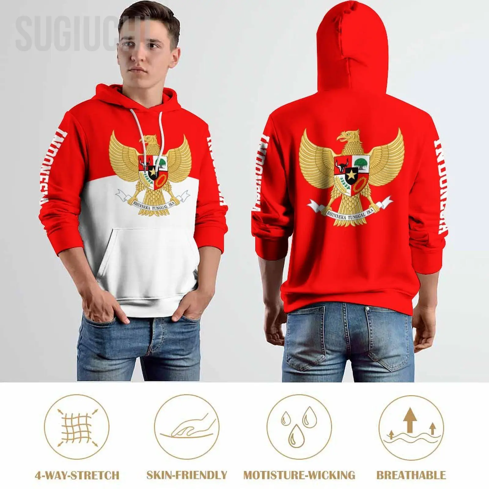 Unisex 3D Hoodie Indonesia Flag Men Women Polyester Harajuku Sweatshirt Pullover Hoodies Casual Cool