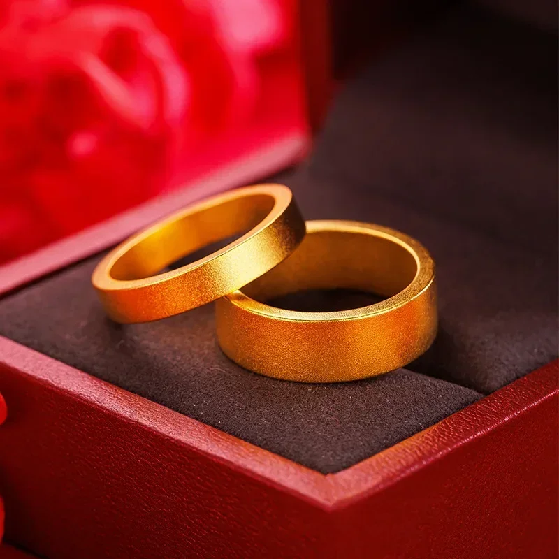 

9999 Real Gold 24K Ancient Heritage Couple Plain Ring Men's and Women's Sandblasted Safe Closed Ring