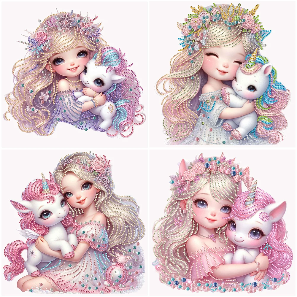 5D DIY Partial Special Shaped Drill Diamond Painting Kit Girl and Unicorn