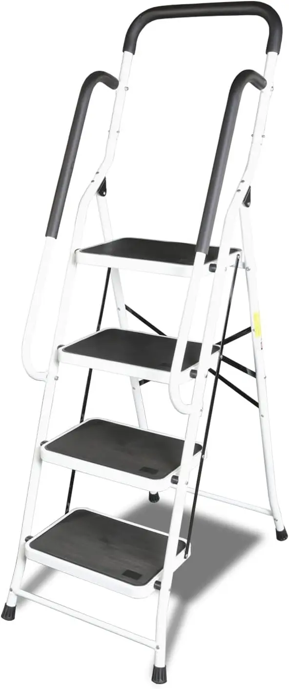 

4-Step Folding Ladder with Handrails, Wide Anti-Slip Pedal for Home, Office, Kitchen, Garage - 37.8in Height, 400lbs Capacity