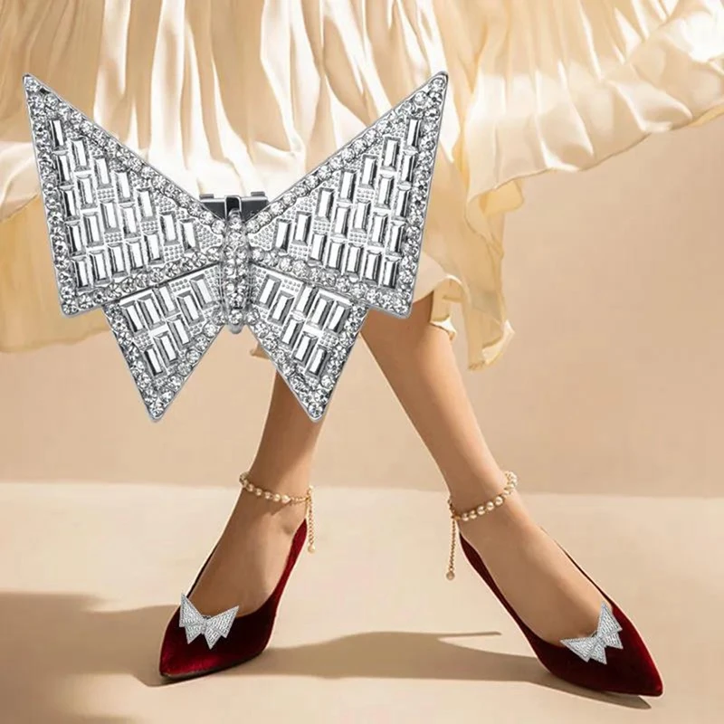 2PCS Wedding Brooch Decorations Rhinestone Shoe Clip Metal Shoe Buckle Shoe Accessory