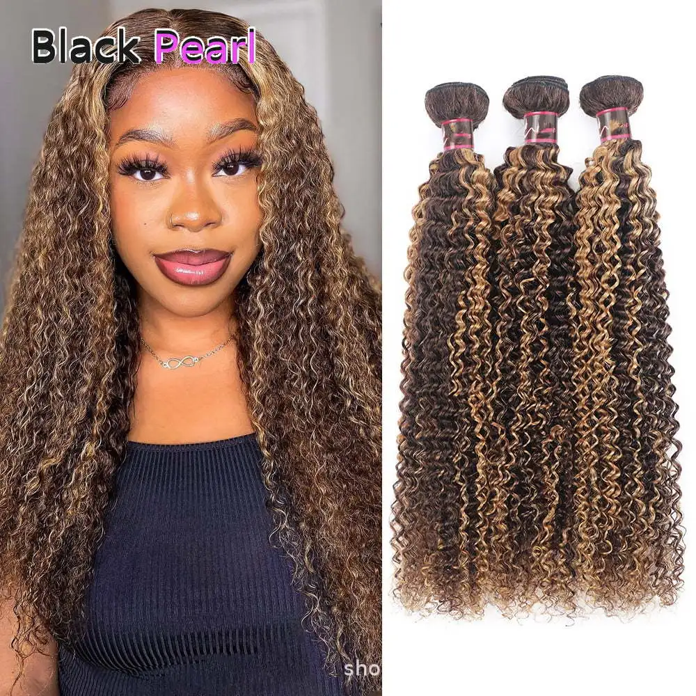 

Малайзийские вьющиеся 100% пучки человеческих волос с бликами P4/27, предварительно разделенные кудри, объемный натуральный афро-вигляд