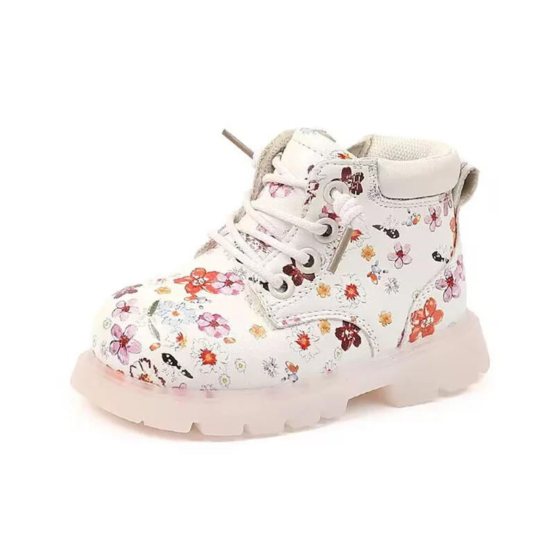 2024 Nieuwe Herfst Baby Laarzen Voor Meisjes Lederen Bloem Enkellaarzen Rubber Zool Zip Kant Mode Peuter Kids Laarzen 15-25