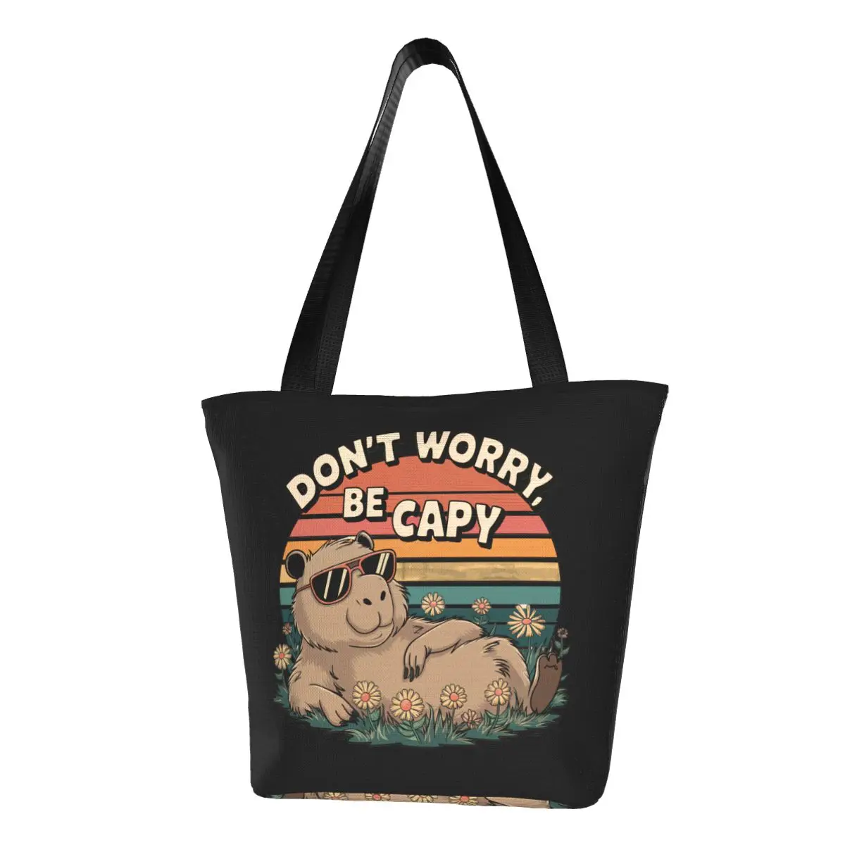 

Custom Don't Worry Be Cappy Capybara Groceries Shopping Tote Bags Women Canvas Shoulder Shopper Bag Large Capacity Handbag