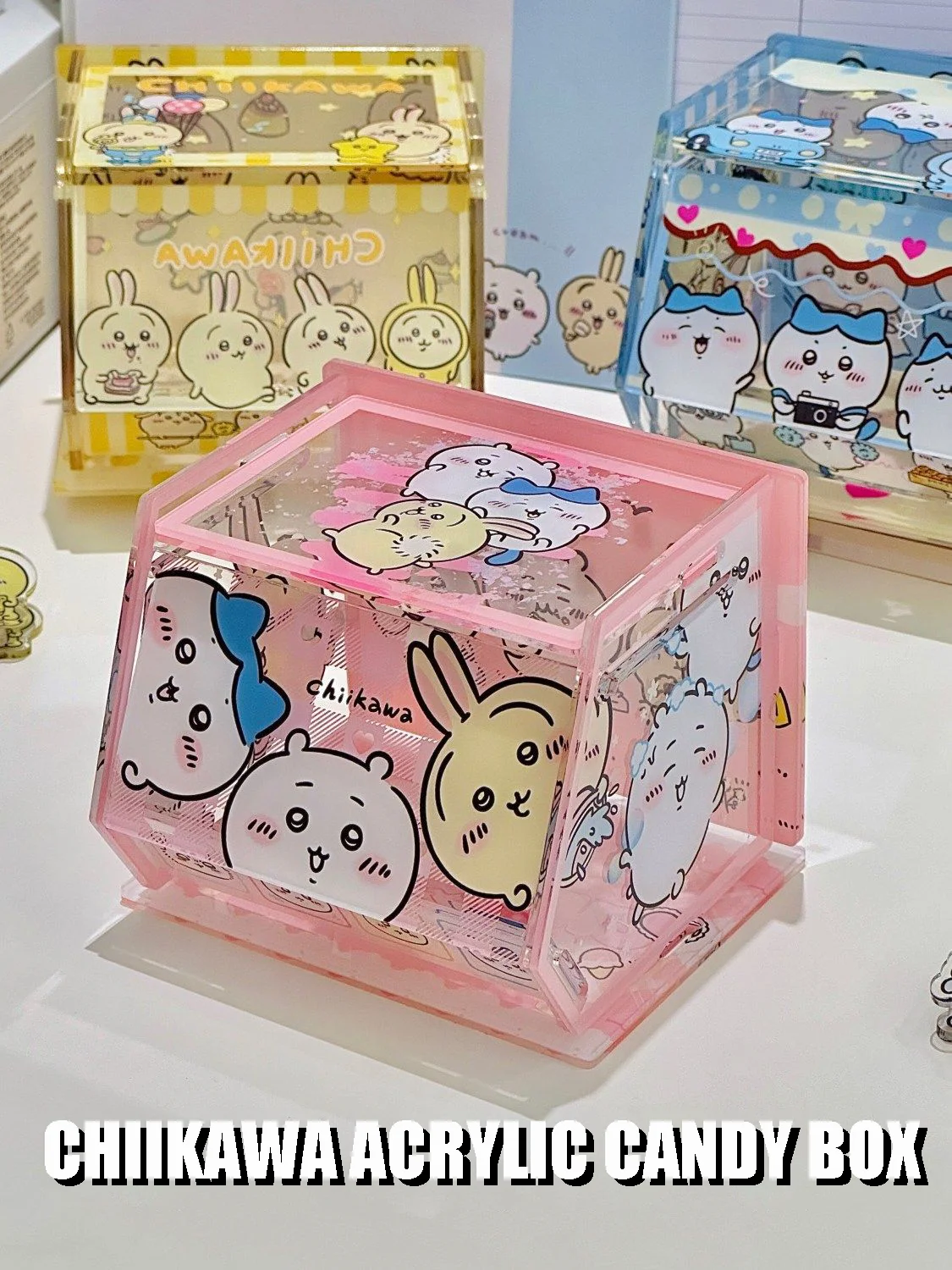 Chiikawa Storage Box Cute Acrylic Flip Top Storage Box Dustproof Pendant Detachable Tabletop Decoration Pink Cute Girly Heart