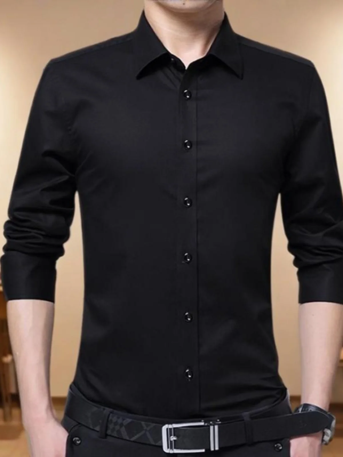 Slim Fit Long Sleeve Black Shirt Men's Fashion Urban Style British Style High End Sensation Design Sense Male Model Outfit