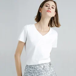 MRMT 2026 Brand New 80S Pure Cotton Women's T Shirt High Quality T-shirt for Female Short Sleeve V Collar Leisure Tops Tshirt