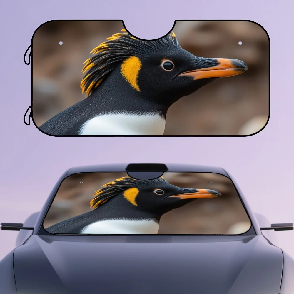 1 unidad, parasol para parabrisas delantero de coche con estampado de cara cerrada de pájaro pingüino Rockhopper, diseño elegante, mantiene el Interior del vehículo fresco,