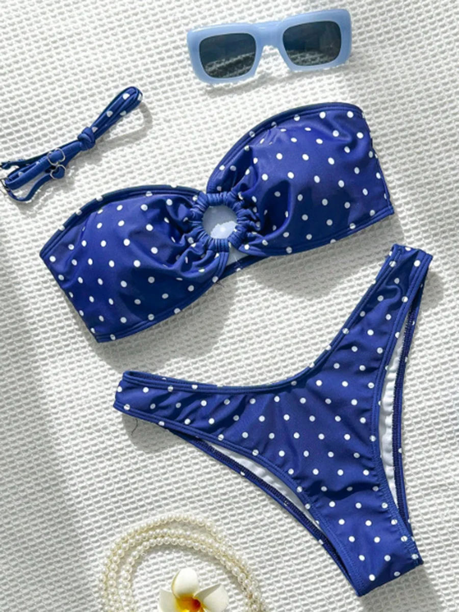 

XS - L Polka Dot Bandeau Bikini Women Swimwear Female Swimsuit Two-pieces Bikini Set Brazilian High Cut Bathing Suit Swim Lady