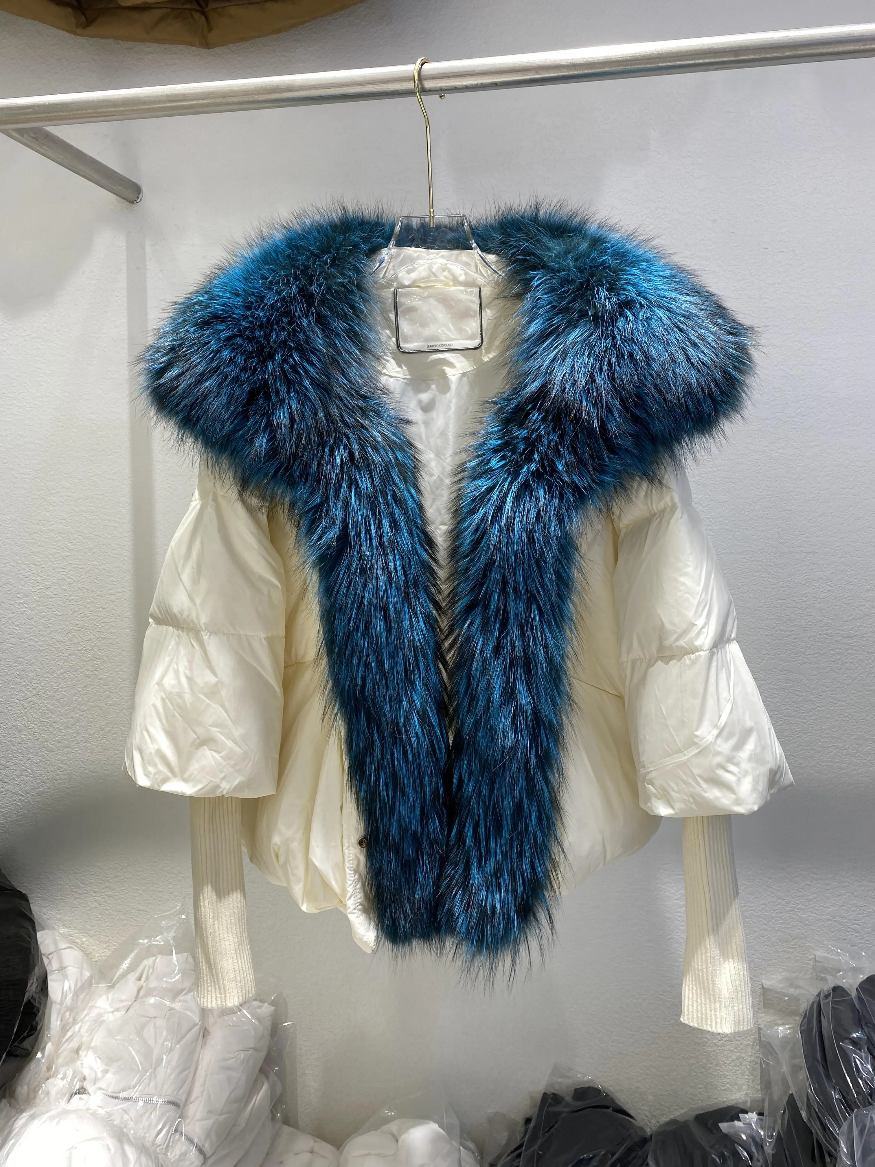 Janveny Large Real Silver Fox Fur Collar 2026 White Duck Down Jacket Women Winter Luxury Puffer Coat Oversize Feather Outwear