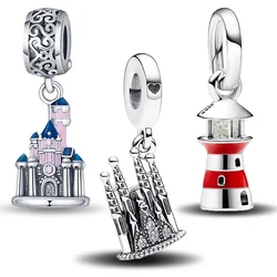 925 Sterling Silver Architectural Series Castle Lighthouse Pendant Fit Women Charms Original Bracelets DIY Jewelry Gifts