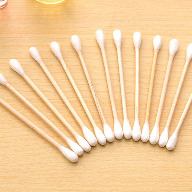 Tamponi di cotone sanitari monouso, sacchetti morbidi, bastoncini di legno, tamponi di cotone a doppia estremità, tamponi di cotone per la pulizia, 100 pezzi in tota