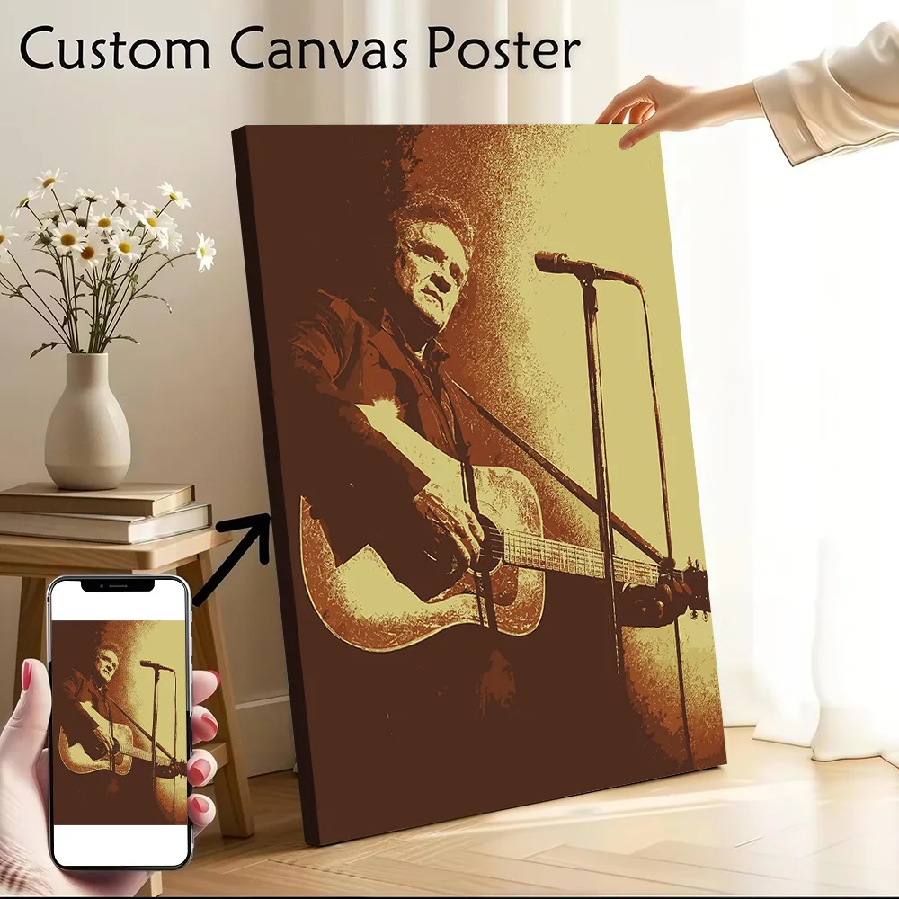 Johnny Cash Playing Guitar Canvas Wall Art Poster Custom Wall Paintings Personalized Photo Printing for Home Decor Items Bedroom