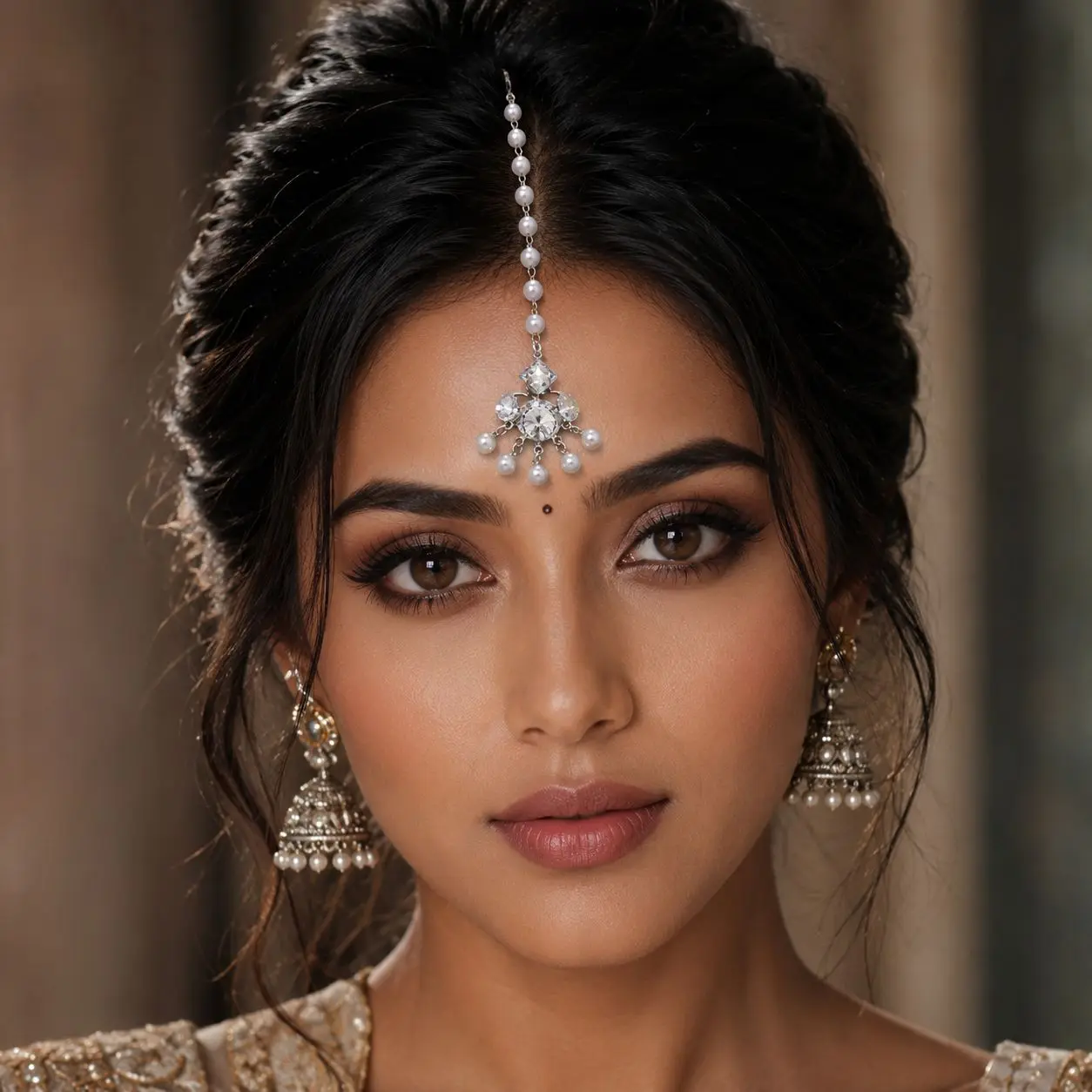 Women's Pearl Maang Tikka Head Chain Clip Silver Color Crystal Teardrop Forehead Chain Indian Bridal Wedding Hair Jewelry Gift